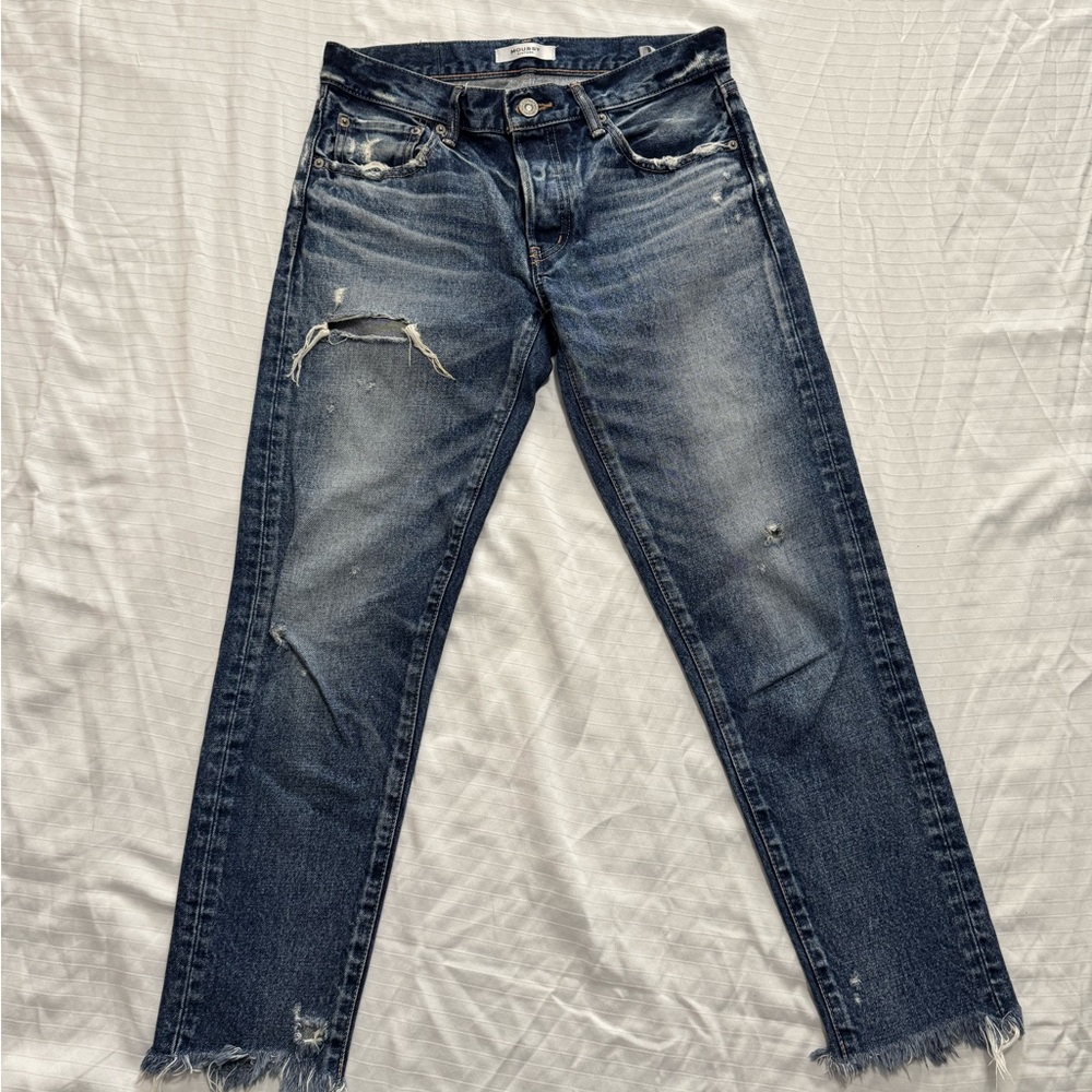 MOUSSY Vintage Distressed Jeans 27 Raw Hem Blue Faded Denim Jean inseam 25